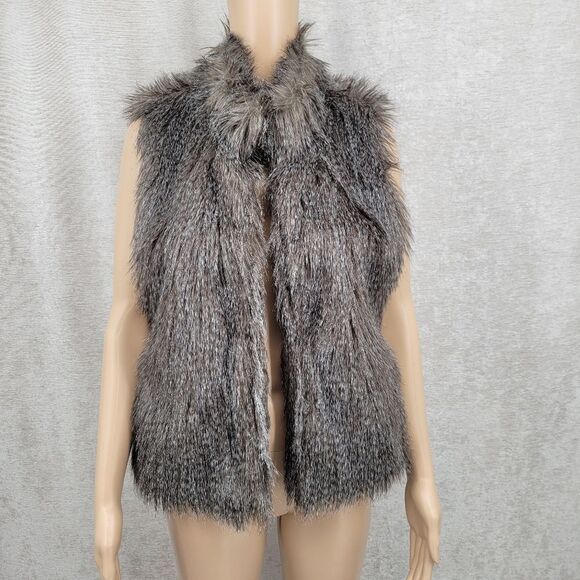 Ci Sono Faux Fur Vest in Gray Brown Multi Festival Boho Mobwife - Picture 1 of 10